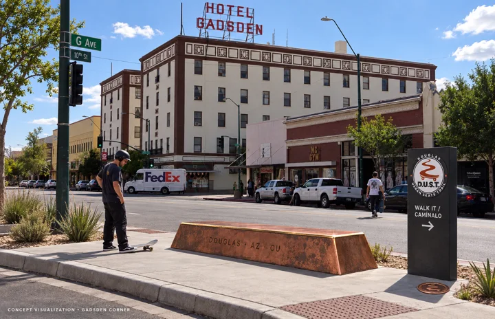 Copper ingot feature near the Gadsden Hotel